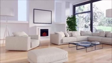 Modern parlak iç daire oturma oda 3d render illüstrasyon