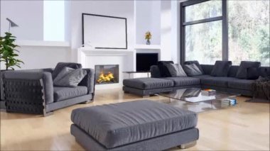 Modern parlak iç daire oturma oda 3d render illüstrasyon