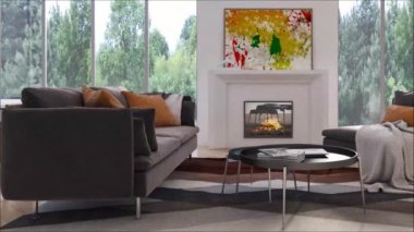Modern parlak iç daire oturma oda 3d render illüstrasyon