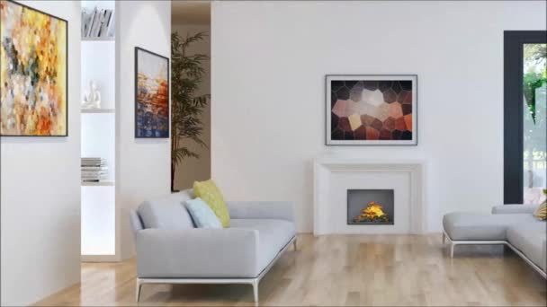 现代明亮内饰公寓客厅3D 渲染插图 — 图库视频影像