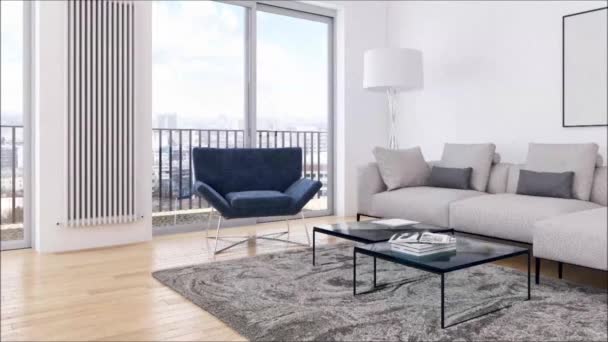 Moderne Helle Innenräume Wohnung Wohnzimmer Rendering Illustration — Stockvideo