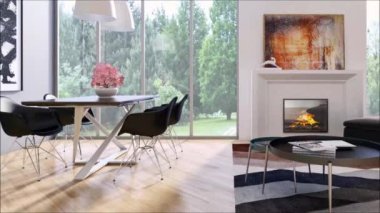 Modern parlak iç daire oturma oda 3d render illüstrasyon