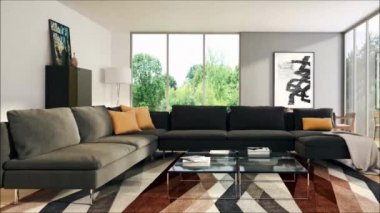 Modern parlak iç daire oturma oda 3d render illüstrasyon
