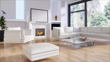 Modern parlak iç daire oturma oda 3d render illüstrasyon