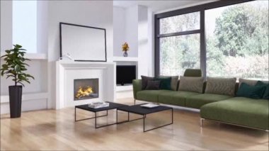 Modern parlak iç daire oturma oda 3d render illüstrasyon