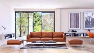 Modern parlak iç daire oturma oda 3d render illüstrasyon