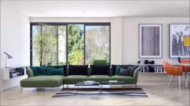 Modern parlak iç daire oturma oda 3d render illüstrasyon