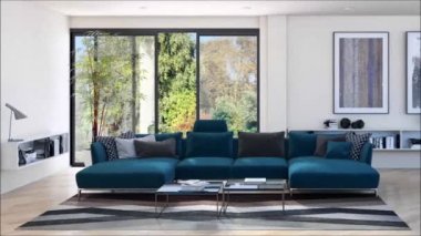 Modern parlak iç daire oturma oda 3d render illüstrasyon
