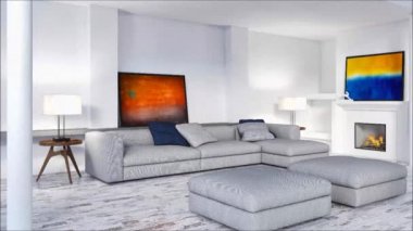 Modern parlak iç daire oturma oda 3d render illüstrasyon
