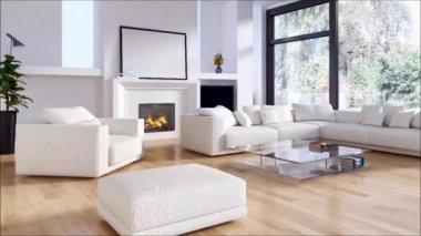 Modern parlak iç daire oturma oda 3d render illüstrasyon