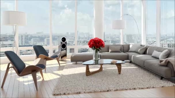 moderne helle Innenräume Wohnung Wohnzimmer 3D-Rendering-Illustration