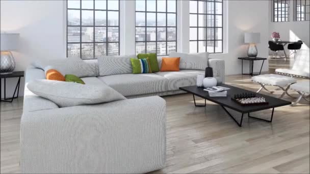 moderne helle Innenräume Wohnung Wohnzimmer 3D-Rendering-Illustration