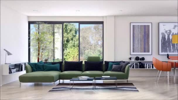 moderní světlé interiéry bytu obývací pokoj 3d vykreslování obrázku