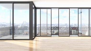 Modern parlak iç daire oturma oda 3d render illüstrasyon