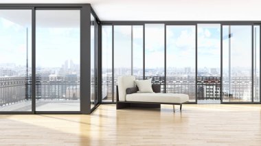 Modern parlak iç daire oturma oda 3d render illüstrasyon