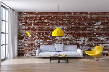 Modern parlak iç daire oturma oda 3d render illüstrasyon