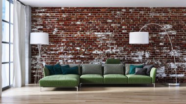 Modern parlak iç daire oturma oda 3d render illüstrasyon