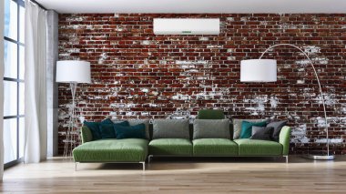 Klima 3d render çizim ile modern iç daire