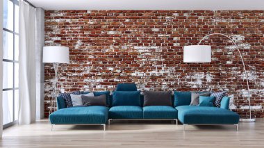 Modern parlak iç daire oturma oda 3d render illüstrasyon