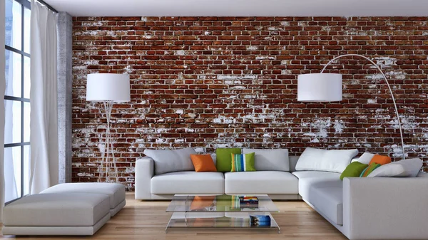 Moderne Lichte Interieur Appartement Levende Kamer Rendering Illustratie — Stockfoto