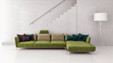 Modern parlak iç daire Salon 3d render oluşturulan bilgisayar görüntü illüstrasyon