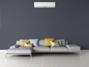 Modern parlak iç daire Salon Klima illüstrasyon 3d işleme bilgisayar ile görüntü oluşturulan