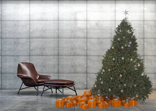 Moderno Interiores Luminosos Apartamento Sala Estar Com Árvore Natal Renderização — Fotografia de Stock