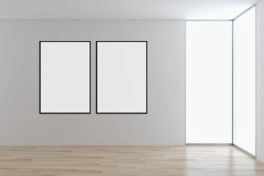 Sahte poster çerçeve resimde 3d render oluşturulan bilgisayar görüntü ile modern parlak iç daire