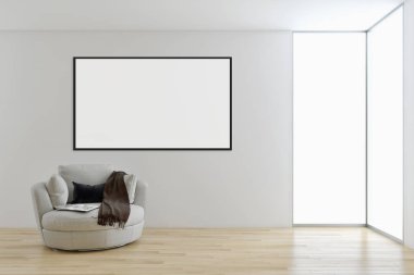 Sahte poster çerçeve resimde 3d render oluşturulan bilgisayar görüntü ile modern parlak iç daire