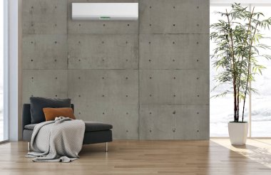 Modern parlak iç daire Salon Klima illüstrasyon 3d işleme bilgisayar ile görüntü oluşturulan