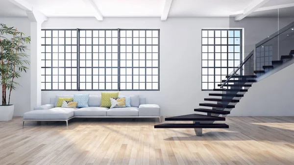 Große Luxus Moderne Helle Innenräume Wohnung Wohnzimmer Illustration Rendering Computer — Stockfoto