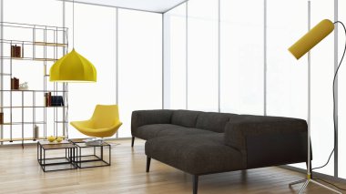 büyük lüks modern parlak iç daire salon illüstrasyon 3d render