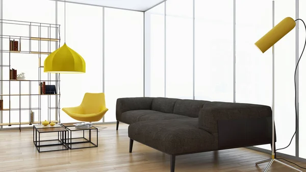 Grande Luxo Moderno Interiores Luminosos Apartamento Sala Estar Ilustração Renderização — Fotografia de Stock