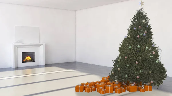 크리스마스 렌더링 일러스트와 현대적인 인테리어 아파트 — 스톡 사진
