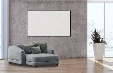 Sahte poster çerçeve resimde 3d render oluşturulan bilgisayar görüntü ile modern parlak iç daire