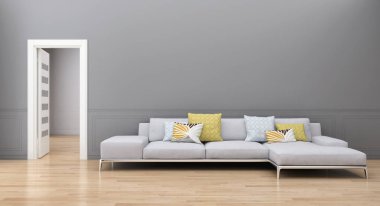 büyük lüks modern parlak iç daire Salon 3d render oluşturulan bilgisayar görüntü illüstrasyon 