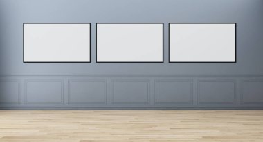 Sahte poster çerçeve resimde 3d render oluşturulan bilgisayar görüntü ile modern parlak iç daire