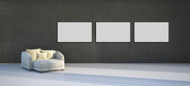 Sahte poster çerçeve resimde 3d render oluşturulan bilgisayar görüntü ile modern parlak iç daire