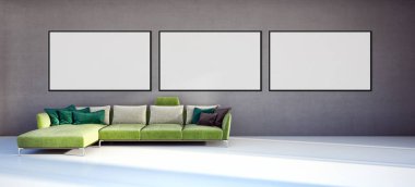 Sahte poster çerçeve resimde 3d render oluşturulan bilgisayar görüntü ile modern parlak iç daire