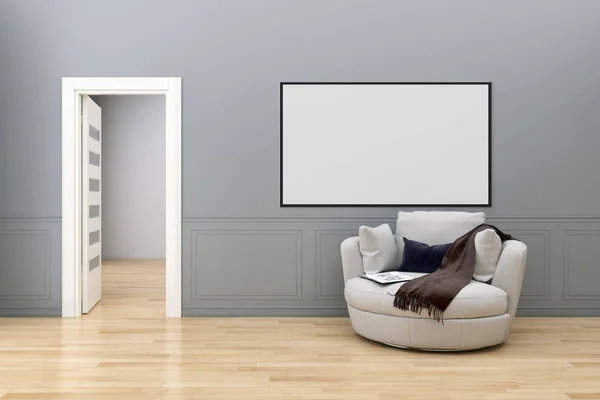 Moderno Appartamento Interno Luminoso Con Modello Poster Cornice Illustrazione Rendering — Foto Stock