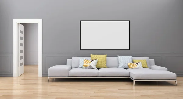 Moderne Lichte Interieur Appartement Met Mock Poster Frame Rendering Computer — Stockfoto