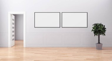 Sahte poster çerçeve resimde 3d render oluşturulan bilgisayar görüntü ile modern parlak iç daire