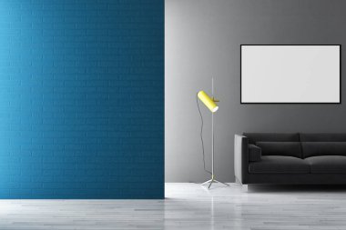 Sahte poster çerçeve resimde 3d render oluşturulan bilgisayar görüntü ile modern parlak iç daire