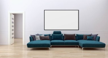 Sahte poster çerçeve resimde 3d render oluşturulan bilgisayar görüntü ile modern parlak iç daire