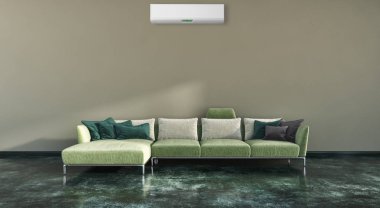 Modern parlak iç daire Salon Klima illüstrasyon 3d işleme bilgisayar ile görüntü oluşturulan