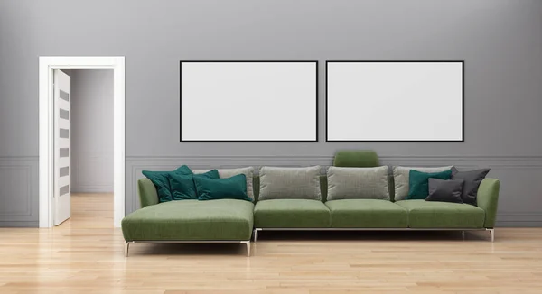 Moderne Lichte Interieur Appartement Met Mock Poster Frame Rendering Computer — Stockfoto