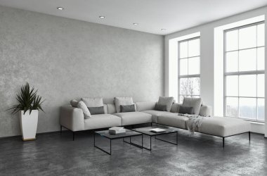 büyük lüks modern parlak iç daire Salon 3d render oluşturulan bilgisayar görüntü illüstrasyon 