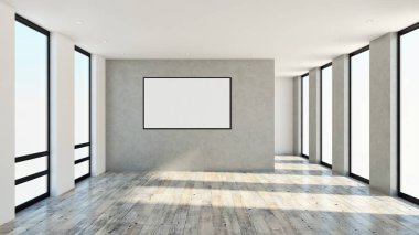 Sahte poster çerçeve resimde 3d render oluşturulan bilgisayar görüntü ile modern parlak iç daire