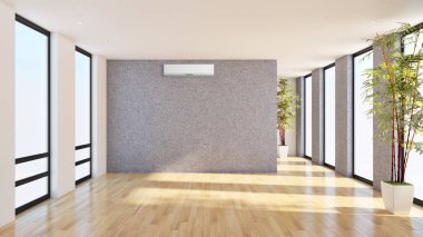 Modern parlak iç daire Salon Klima illüstrasyon 3d işleme bilgisayar ile görüntü oluşturulan
