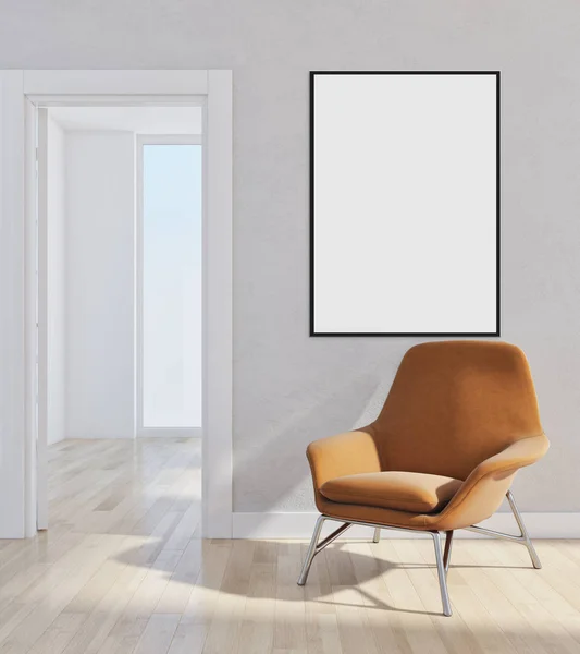 Moderno Apartamento Interiores Luminosos Com Mock Poster Frame Ilustração Renderização — Fotografia de Stock